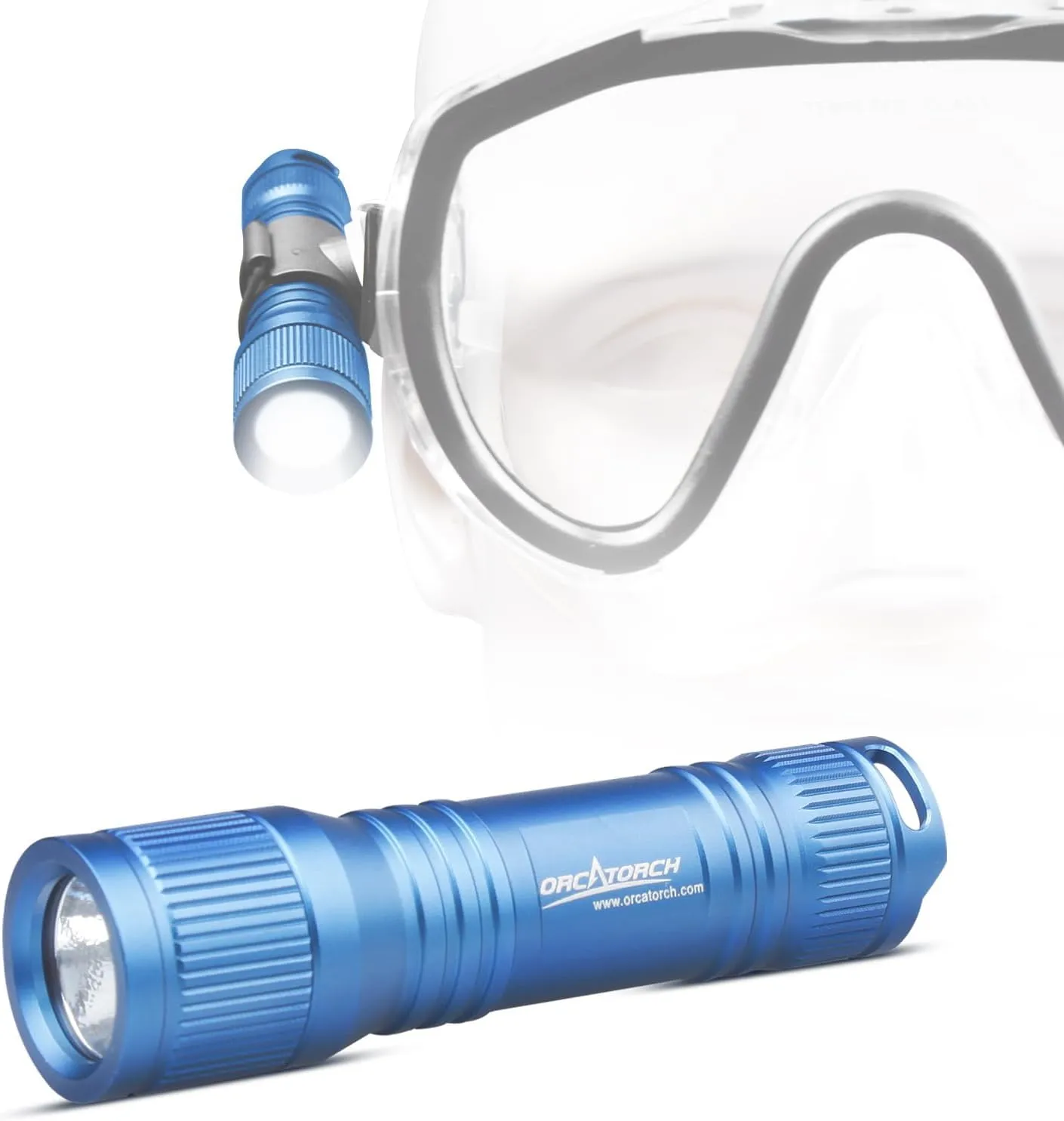 ORCATORCH D560 Mini Scuba Dive Light Headlamp 650 Lumen Mask Diving Flashlight with 360° Rotatable Mask Clip, Underwater 150m Backup Headlight with Rotary Switch (Not Included Snorkel Mask) (Blue)