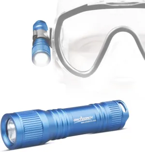 ORCATORCH D560 Mini Scuba Dive Light Headlamp 650 Lumen Mask Diving Flashlight with 360° Rotatable Mask Clip, Underwater 150m Backup Headlight with Rotary Switch (Not Included Snorkel Mask) (Blue)