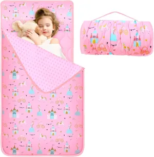 Oudain Toddler Nap Mat with Pillow and Blanket 55'' x 29'' Extra Large Kids Sleeping Mat Roll up Cotton Daycare Sleeping Bag for Kindergarten Preschool Travel Camping