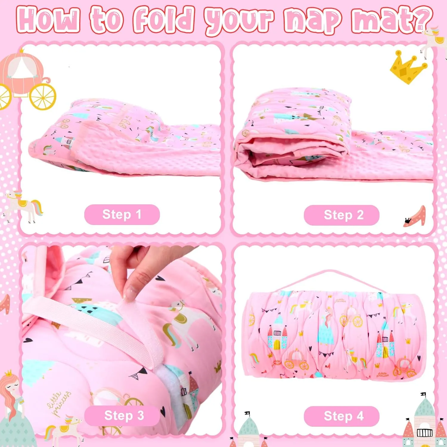 Oudain Toddler Nap Mat with Pillow and Blanket 55'' x 29'' Extra Large Kids Sleeping Mat Roll up Cotton Daycare Sleeping Bag for Kindergarten Preschool Travel Camping
