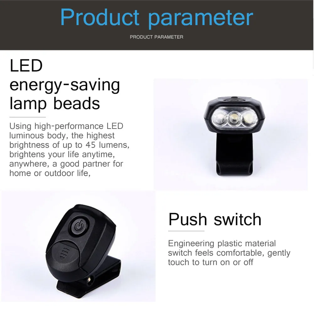 Outdoor 3 LED Hat Clip Headlamp - Portable Cap Light for Camping, Fishing, Hiking