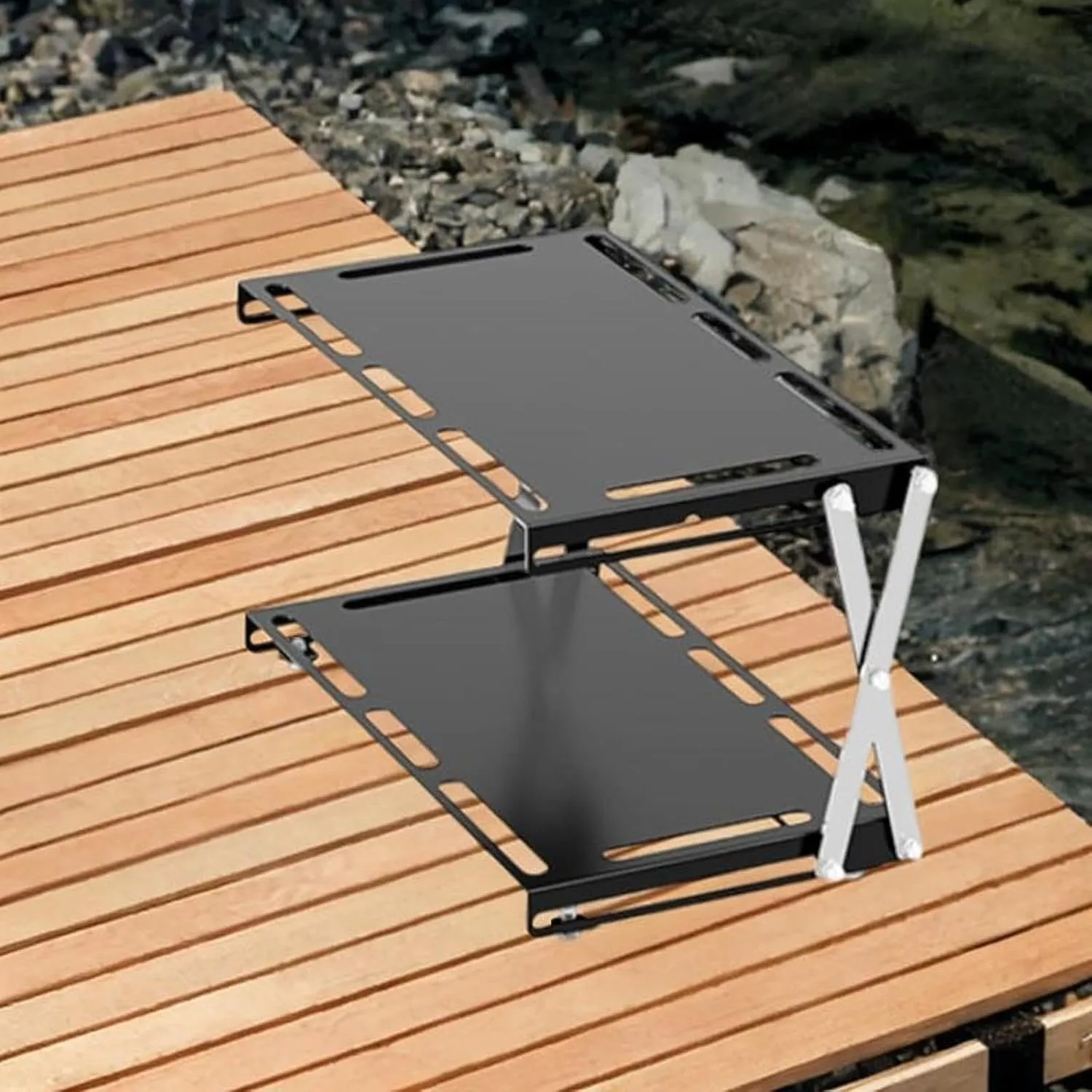 Outdoor Camping Folding Storage Rack Organizer Lightweight Cookware Storage for Travel BBQ Hiking- Double Layers