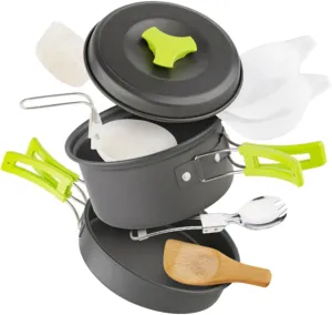 Outdoor Camping Pot Set 1-2 Person Cookware Nonstick Aluminum Skid-Resistant Handles Collapsible Design Easy to Clean