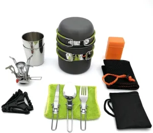 Outdoor Camping Ultra Light Alumina Cookware Set with Non Stick Pans and Pans Outdoor Picnic Cookware Pan Set with for Outdoor Camping Hiking Picnic (Color : Green) (Green)