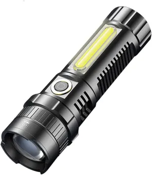 Outdoor LED Strong Light Flashlight,Rechargeable Magnetic Work Light,Telescopic Focusing,for Hiking, Camping, Emergency Waterproof Tactical Flashlight(with Battery)