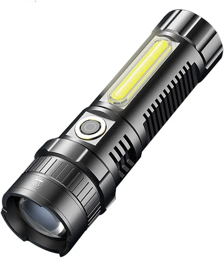 Outdoor LED Strong Light Flashlight,Rechargeable Magnetic Work Light,Telescopic Focusing,for Hiking, Camping, Emergency Waterproof Tactical Flashlight(with Battery)