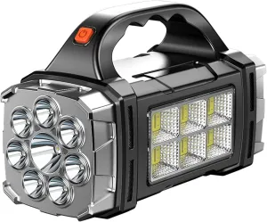 Outdoor Solar Flashlight, Solar Flashlight Rechargeable LED Handheld with COB Sidelight for Home Power Failure, Outdoor, Camping, Hiking, Emergencies (Silver-L)