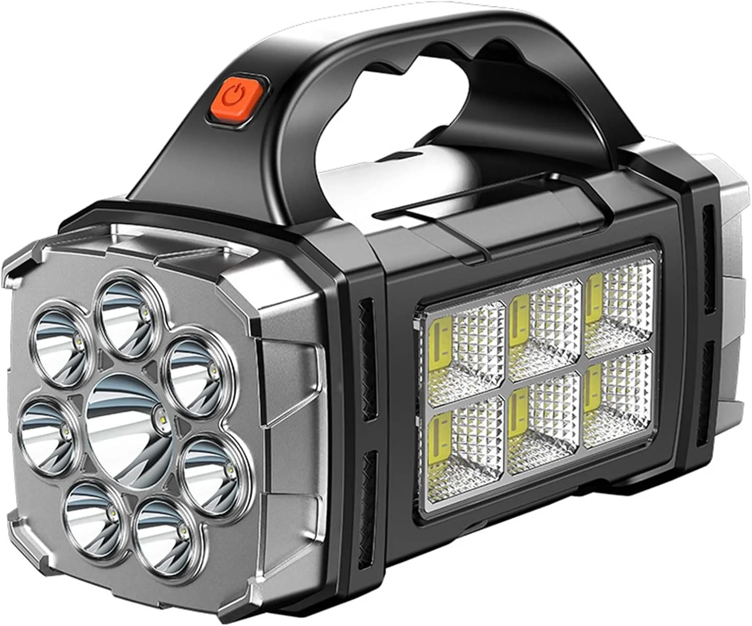 Outdoor Solar Flashlight, Solar Flashlight Rechargeable LED Handheld with COB Sidelight for Home Power Failure, Outdoor, Camping, Hiking, Emergencies (Silver-L)
