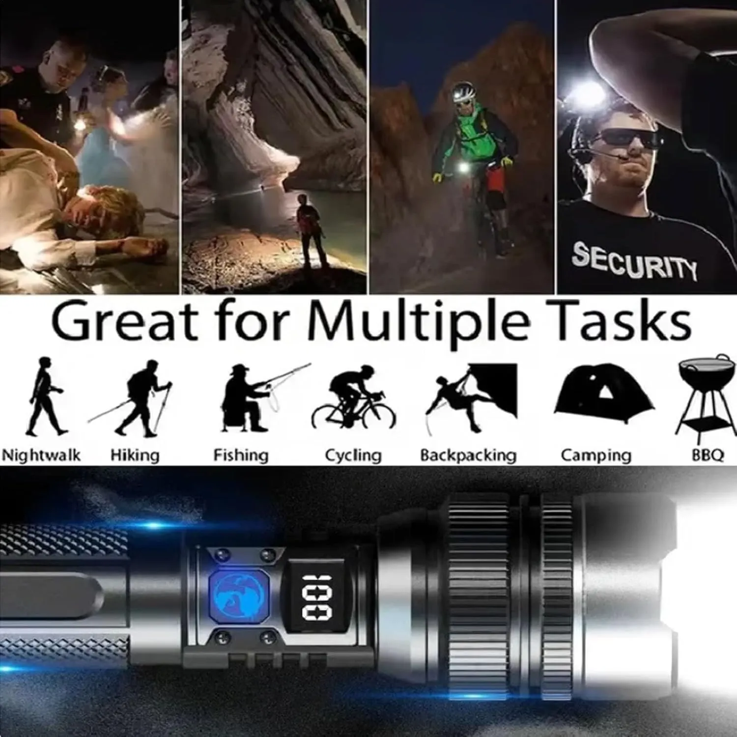 Outdoor Tactics Flash Light, The Ultimate Survival Flashlight, Led Rechargeable Tactical Flashlights, Zoomable Emergencies Handheld Spotlight for Camping(2 Sets)