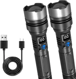 Outdoor Tactics Flash Light, The Ultimate Survival Flashlight, Led Rechargeable Tactical Flashlights, Zoomable Emergencies Handheld Spotlight for Camping(2 Sets)