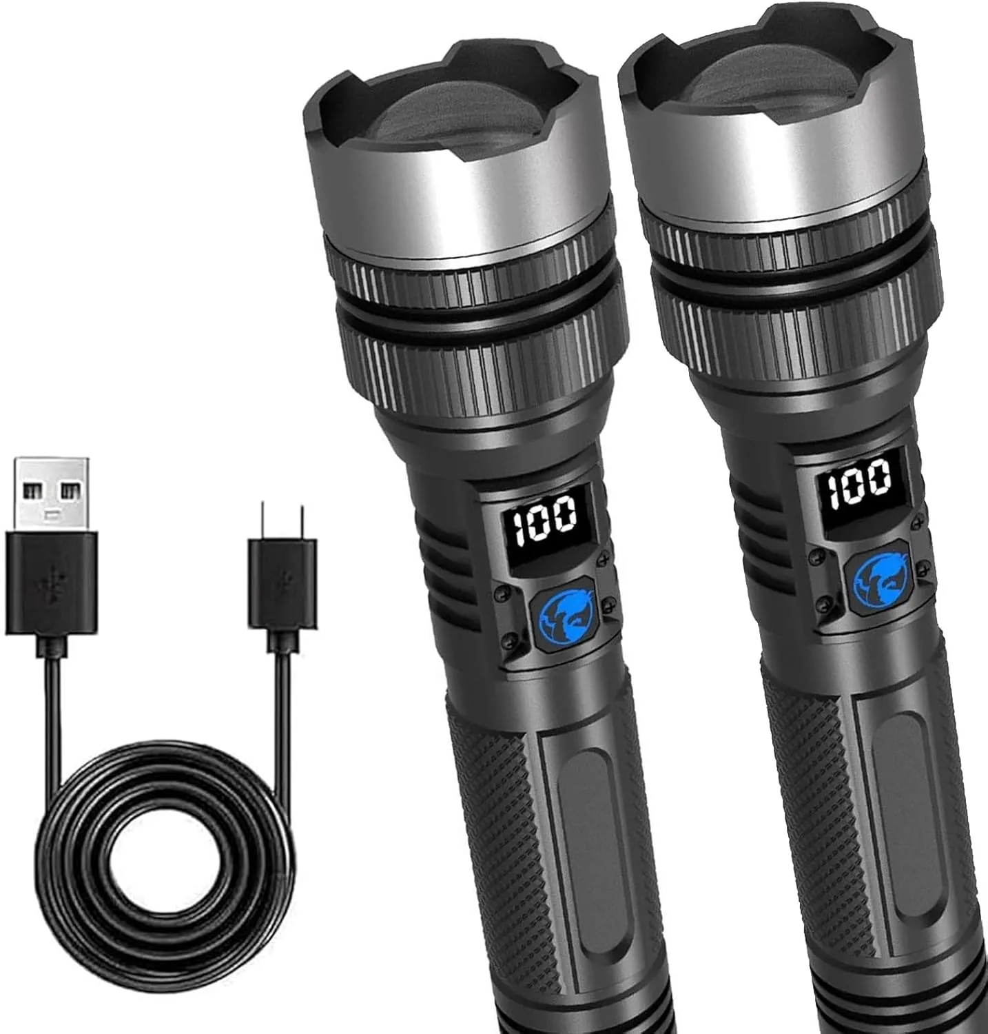 Outdoor Tactics Flash Light, The Ultimate Survival Flashlight, Led Rechargeable Tactical Flashlights, Zoomable Emergencies Handheld Spotlight for Camping(2 Sets)