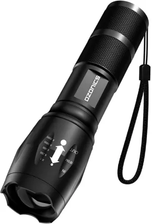 Ozonics Tactical Flashlight - LED Flashlights High Lumens with 4 Bright Modes, Waterproof Camping Essentials Gear, Adjustable Zoom for Hunting, Home, Biking, Hiking & Emergency, AAA Batteries Included