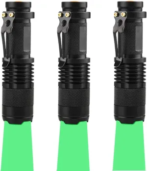 Pack of 3 Single Mode Green LED Flashlight for Hunting Night Observation