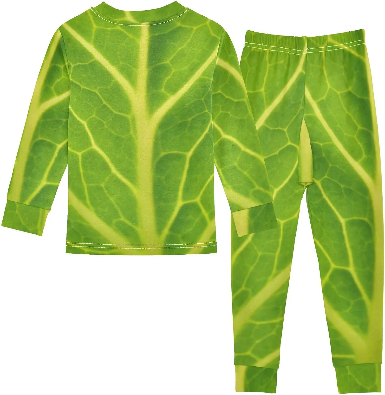 Pajama Sets Long Sleeve Green Cabbage Leaf Soft Comfy Sleepwear 2 Piece PJS 3-8T