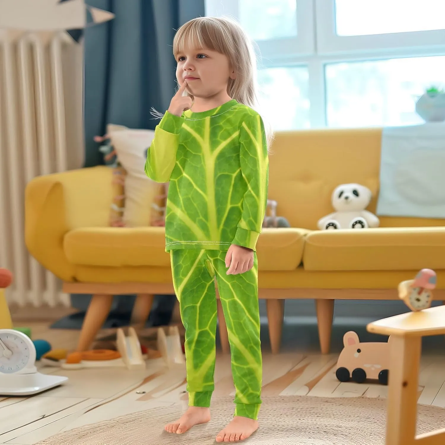 Pajama Sets Long Sleeve Green Cabbage Leaf Soft Comfy Sleepwear 2 Piece PJS 3-8T