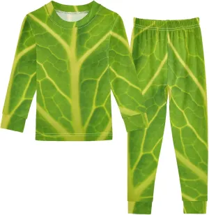 Pajama Sets Long Sleeve Green Cabbage Leaf Soft Comfy Sleepwear 2 Piece PJS 3-8T