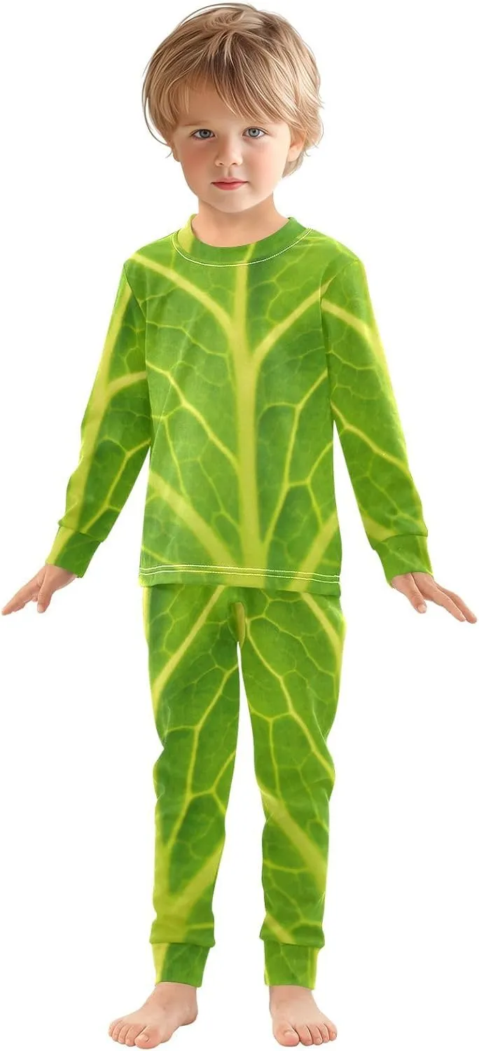 Pajama Sets Long Sleeve Green Cabbage Leaf Soft Comfy Sleepwear 2 Piece PJS 3-8T