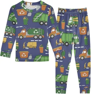 Pajama Sets Long Sleeve Hand Drawn Garbage Trucks Soft Comfy Sleepwear 2 Piece PJS 3-8T