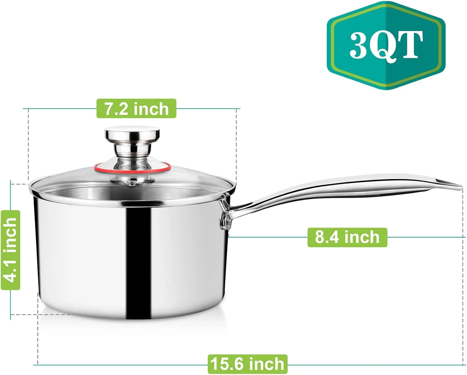 P&P CHEF 3 Quarts Tri-Ply Stockpot and Saucepan, Stainless Steel Sauce Pan with Lid, Cooking Induction Pot, Kitchen Cookware for All Stoves, Non-Toxic, Durable & Dishwasher Safe, 1 Piece