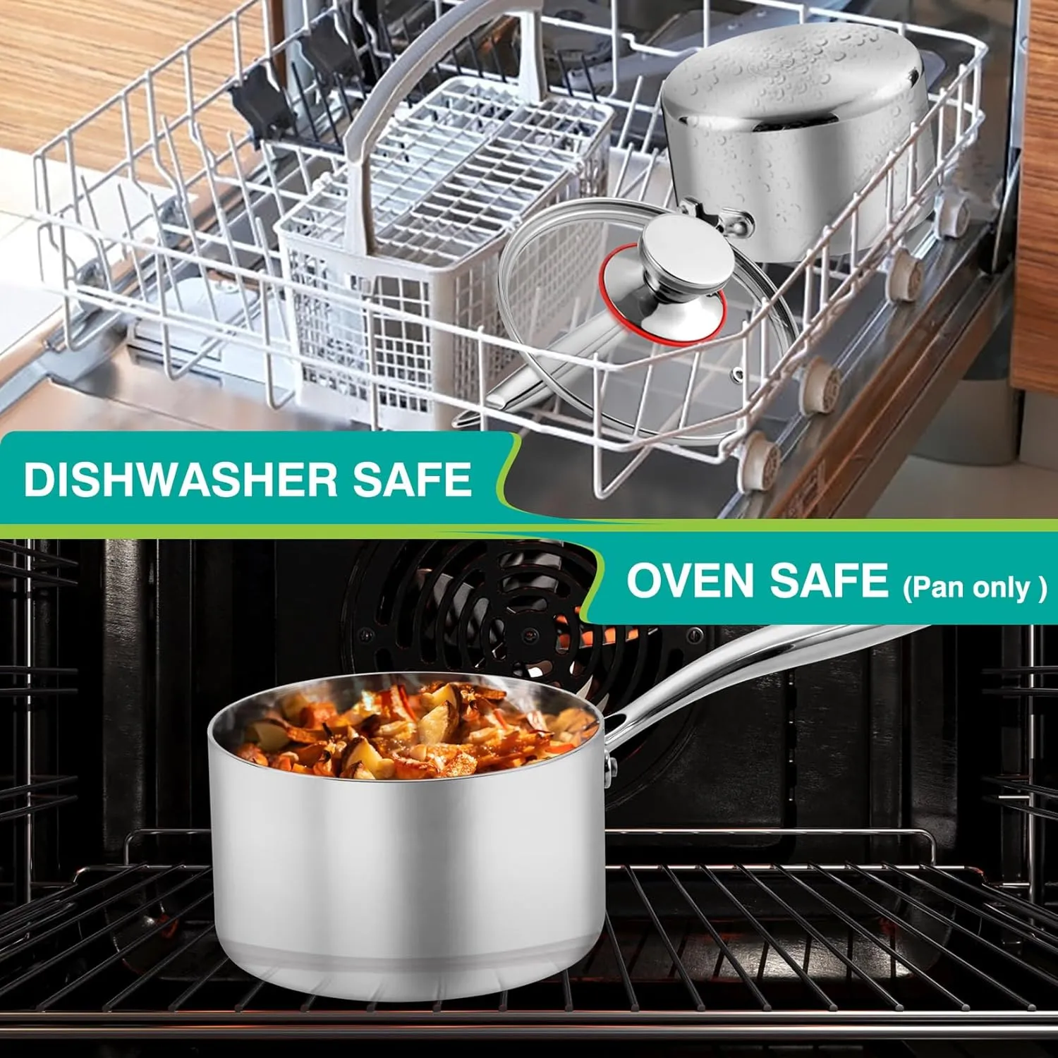 P&P CHEF 3 Quarts Tri-Ply Stockpot and Saucepan, Stainless Steel Sauce Pan with Lid, Cooking Induction Pot, Kitchen Cookware for All Stoves, Non-Toxic, Durable & Dishwasher Safe, 1 Piece