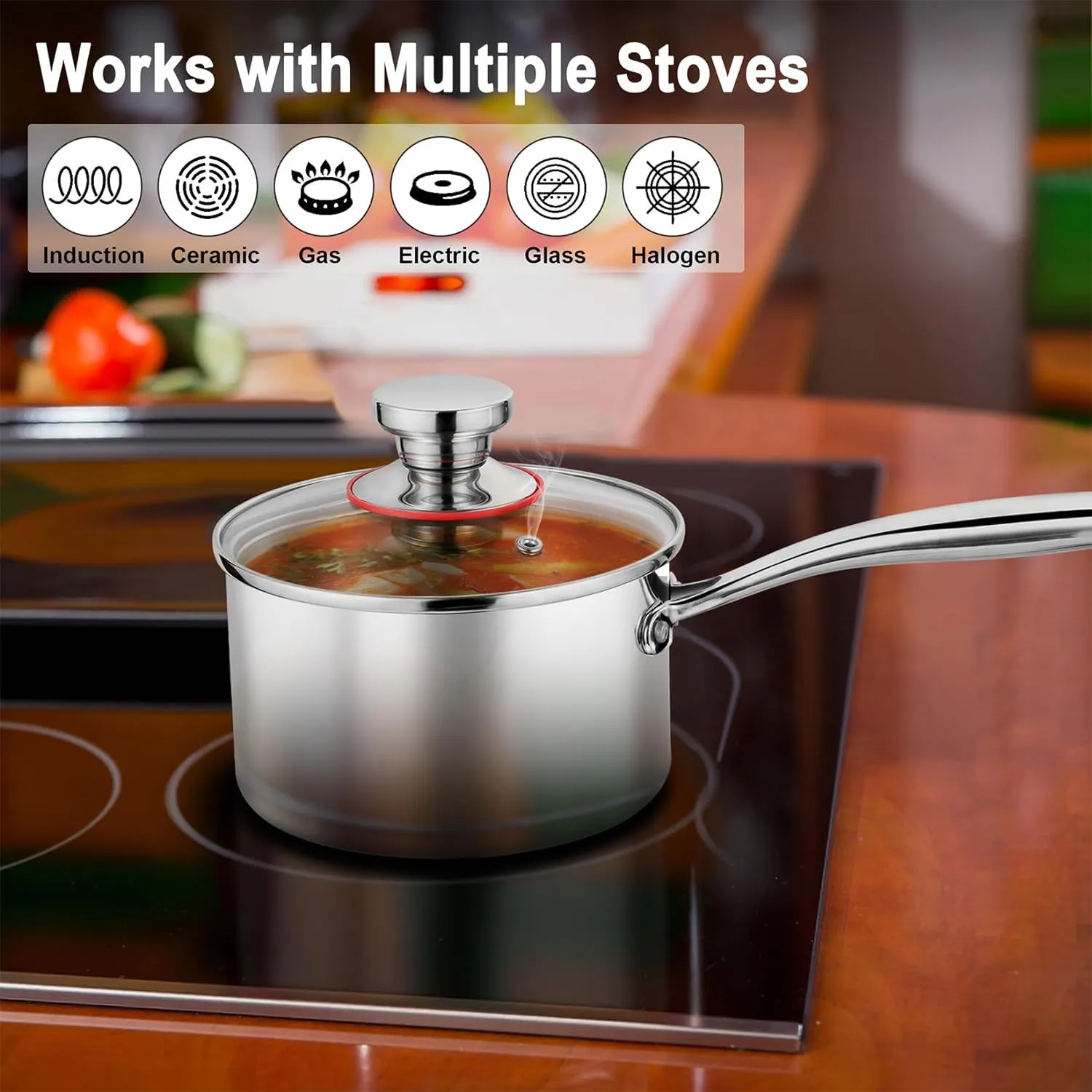 P&P CHEF 3 Quarts Tri-Ply Stockpot and Saucepan, Stainless Steel Sauce Pan with Lid, Cooking Induction Pot, Kitchen Cookware for All Stoves, Non-Toxic, Durable & Dishwasher Safe, 1 Piece