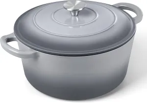 P&P CHEF 6 Quart Enameled Dutch Oven with Lid, Cast Iron Dutch Oven Pot, Enamel Round Cooking Stock Pot for Braising, Stewing, Roasting, Baking, Fit Various Stoves, (6 QT, Grey)