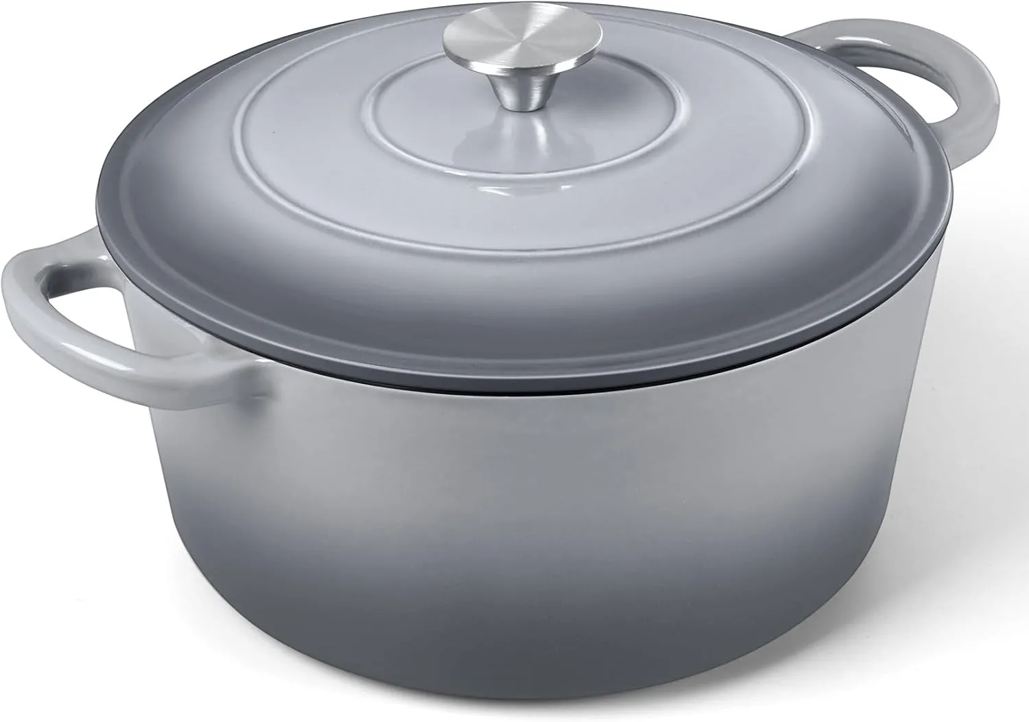 P&P CHEF 6 Quart Enameled Dutch Oven with Lid, Cast Iron Dutch Oven Pot, Enamel Round Cooking Stock Pot for Braising, Stewing, Roasting, Baking, Fit Various Stoves, (6 QT, Grey)