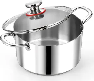 P&P CHEF Tri-Ply Stainless Steel Stockpot, Stock Pot with Visible Lid for Soup Pasta Vegetable, Induction Cooking Pot for All Stoves, Sturdy & Double Handle, Dishwasher Safe, (8 Quarts)