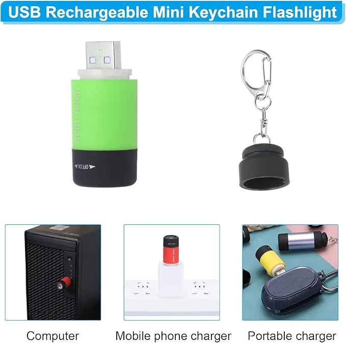 PATIKIL Mini Keychain Flashlight, Pocket LED Flashlight Portable Torch USB Rechargeable for Outdoor Camping Party, Light Green