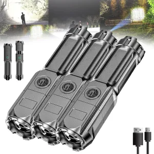 Peachloft Flashlight, Special Forces Flashlight, 3W LED, Rechargeable, Tactical, Compact, 250 Lumen, 7 Hour Runtime, Waterproof, Zoomable, USB Charging, Black