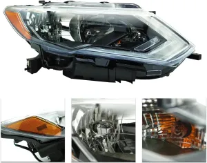 PENSUN Headlights Assembly Fit for 2017 2018 2019 2020 Nissan Rogue Headlamp W/LED DRL Halogen Head Light (Passenger Side)