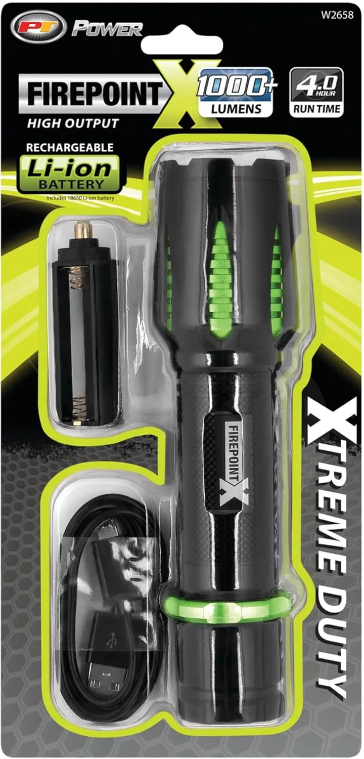 Performance Tool W2658 1,000 Lumen Rechargeable Dual Fuel Flashlight FirePoint X Li-Ion/3AAA Light