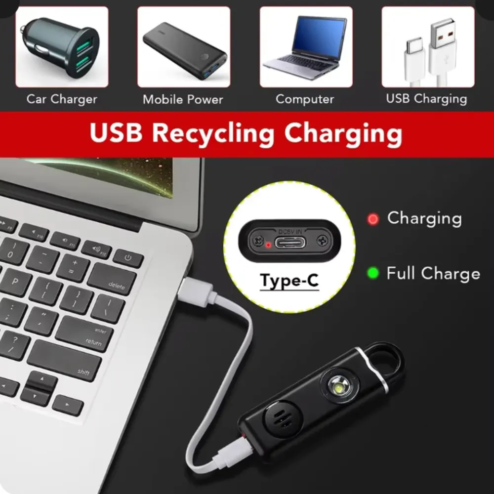 Personal Safety Keychain with Rechargeable Alarm and Flashlight