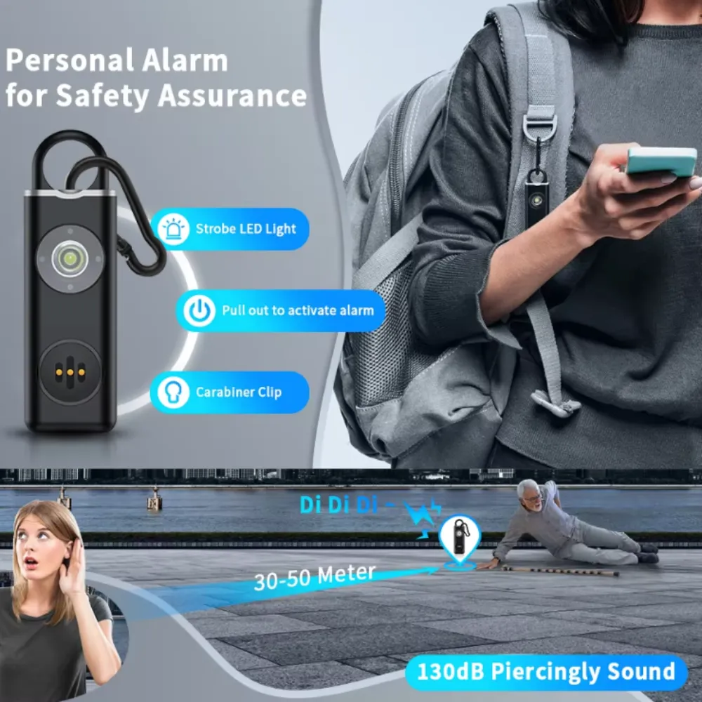 Personal Safety Keychain with Rechargeable Alarm and Flashlight