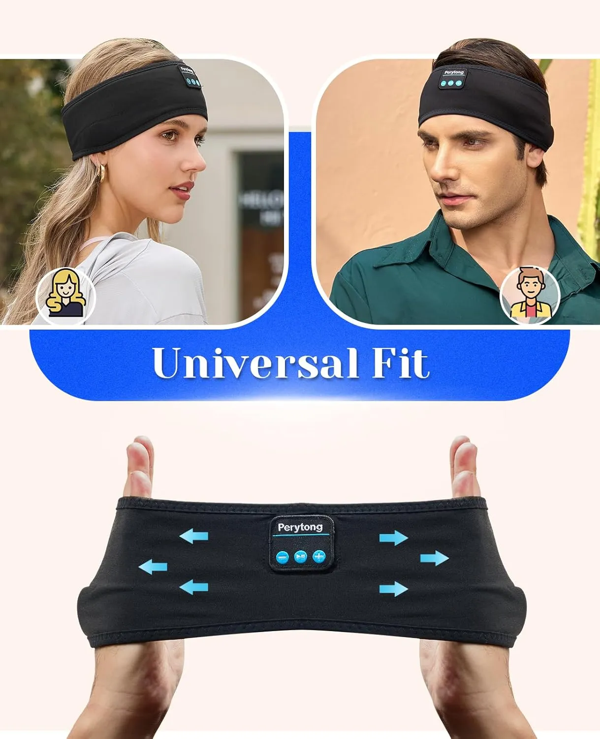 Perytong Sleep Headphones Wireless, Bluetooth Sports Headband Headphones with Ultra-Thin HD Stereo Speakers, Unisex, Perfect for Sleeping,Workout,Jogging,Yoga,Insomnia, Air Travel, Meditation