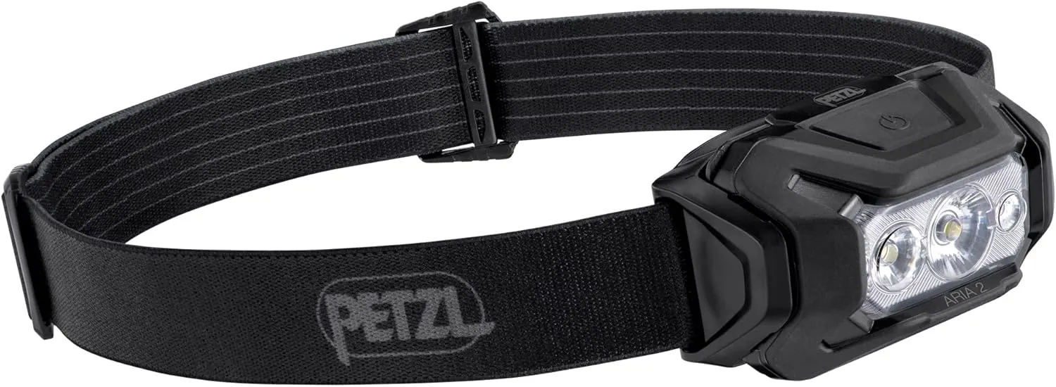 PETZL ARIA 2 RGB, Compact, Durable, Waterproof headlamp with White, red, Green and Blue Modes, 450 lumens, Black/Yellow