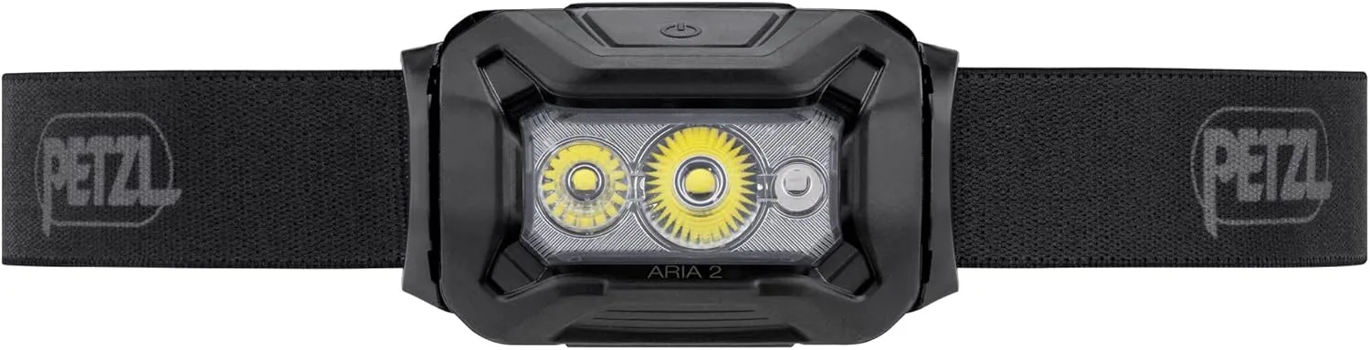 PETZL ARIA 2 RGB, Compact, Durable, Waterproof headlamp with White, red, Green and Blue Modes, 450 lumens, Black/Yellow