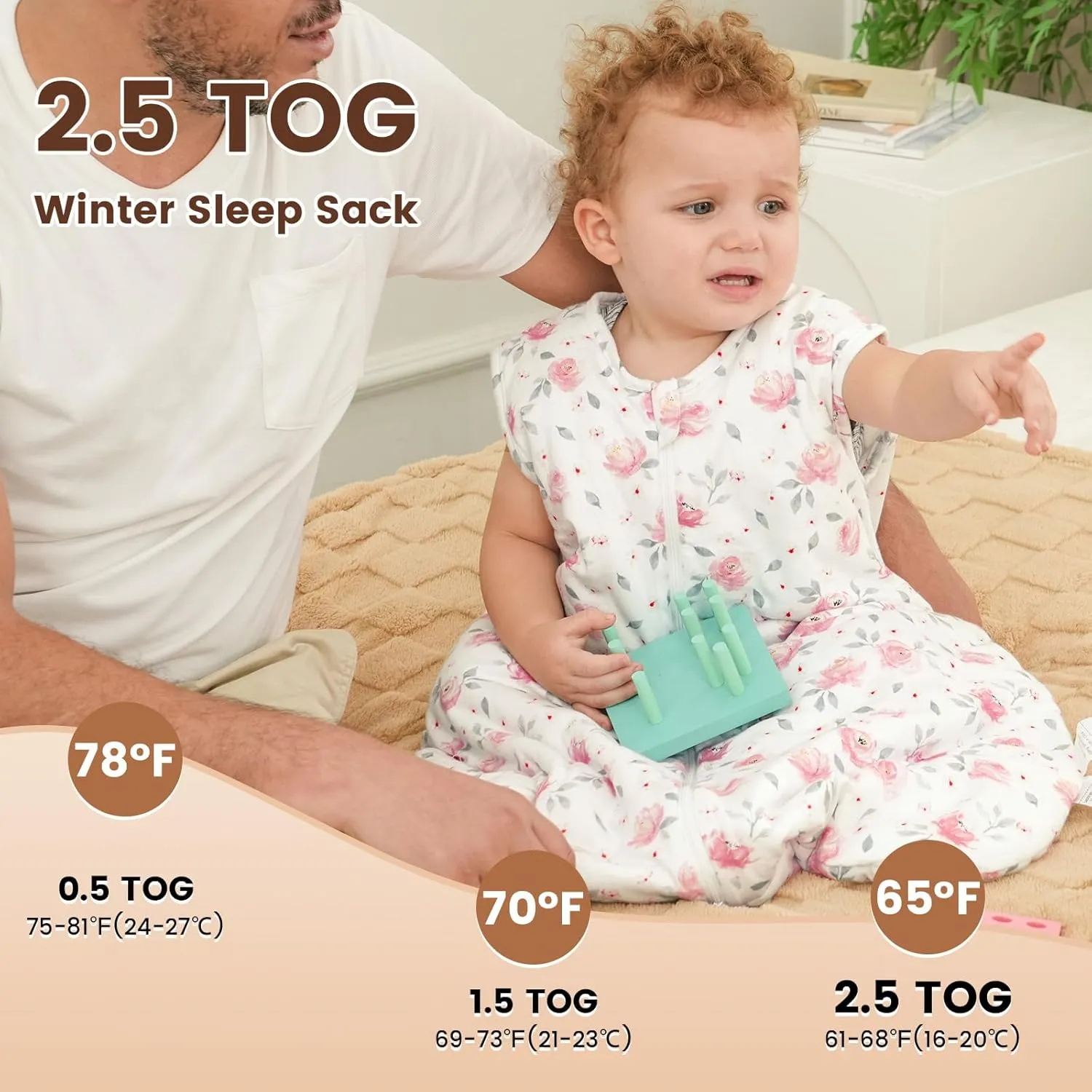 PHF 100% Cotton Baby Sleep Sack 6-12 Months, 2.5 TOG Winter Baby Wearable Blanket with 2-Way Zipper, Warm Comfy Quilted Sleeping Bags, Infant Sleeping Sack for Newborn Girls, Medium Size, Pink Floral