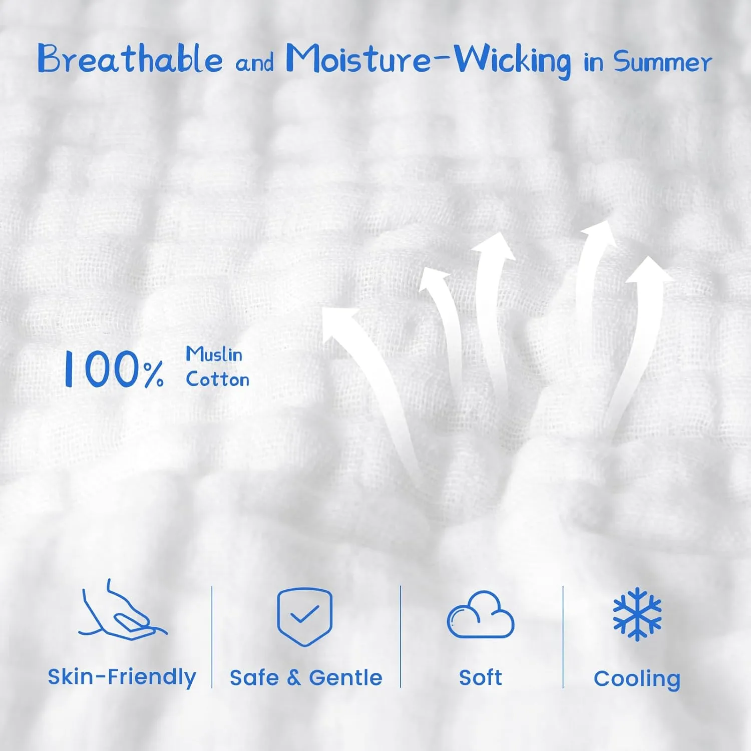 PHF 100% Muslin Cotton Baby Sleep Sacks, 12-18 Months Sleep Sack with 2-Way Zipper, 2 Pack Cooling Unisex 0.5 TOG Breathable Large Size Sleeveless Baby Wearable Blanket, White & Blue