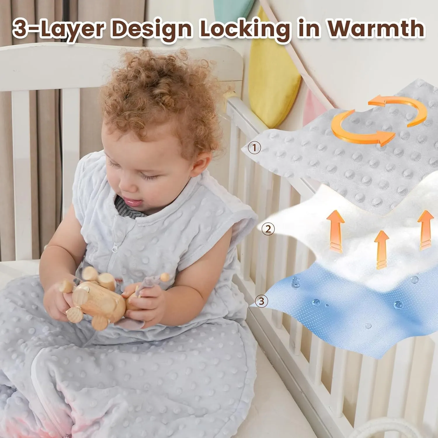 PHF Baby Sleep Sack 2.5 TOG with Plush Minky Dot, 18-24 Months Winter Baby Wearable Blanket with 2-Way Zipper, Warm Comfy Quilted Cotton Sleeping Bags, 3-Layers Design Sleep Sack, X-Large Size, Grey