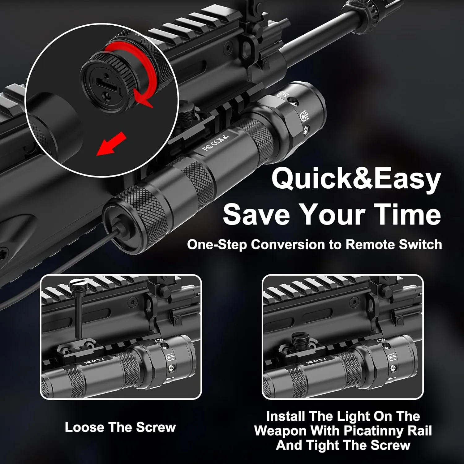 Picatinny Flashlight Laser Combo for Rifle - Red/Green Laser Light 1250lm Tactical Flashlights for Gun Shotgun Accessories, Rail Laser Weapon Light with Pressure Switch, USB C Rechargeable
