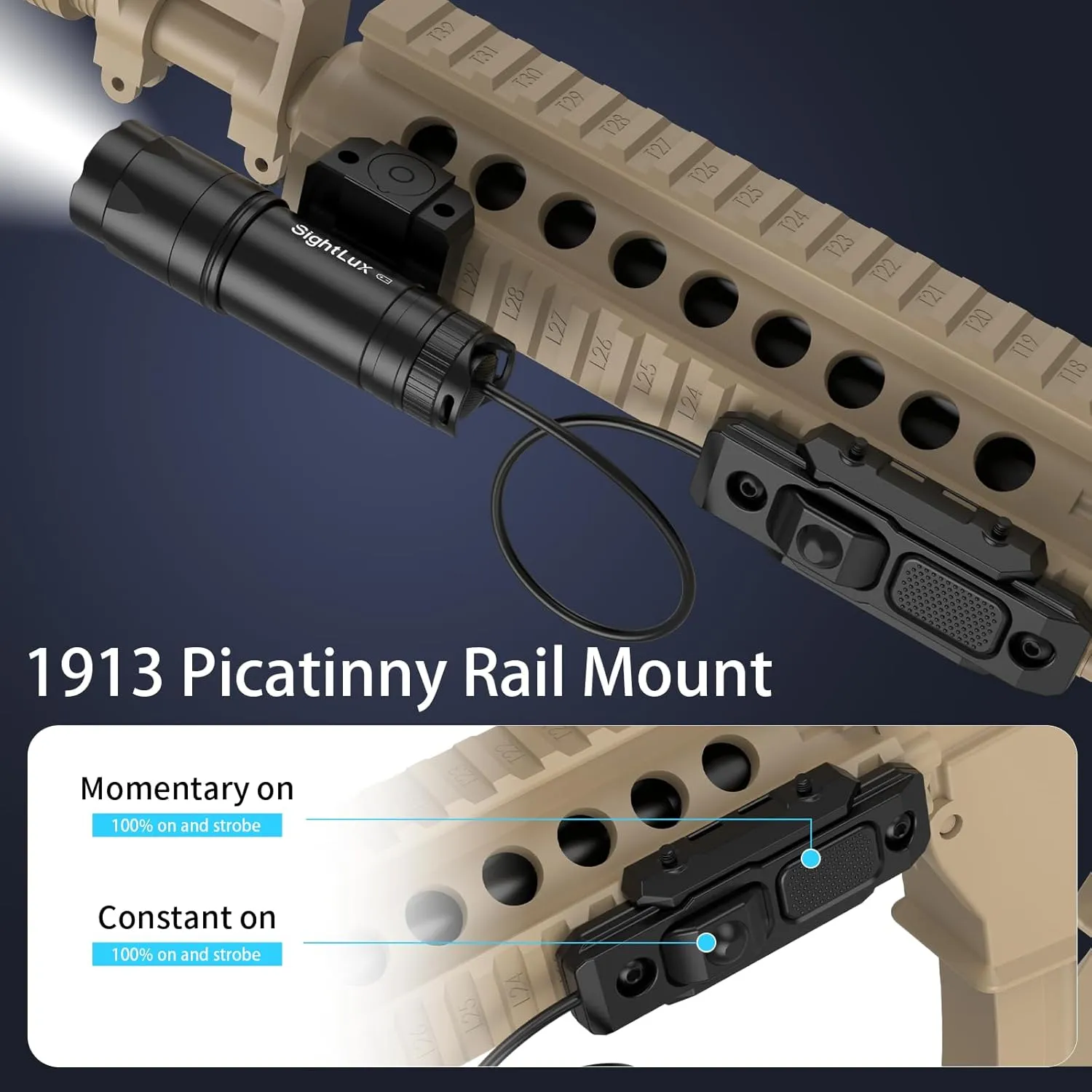 Picatinny Rail Flashlight for Rifle - 1000 Lumens LED Tactical Weapon Light with Remote Pressure Switch, USB C Rechargeable Gun AR Flashlight with Charger for Hunting Shooting, Alumium