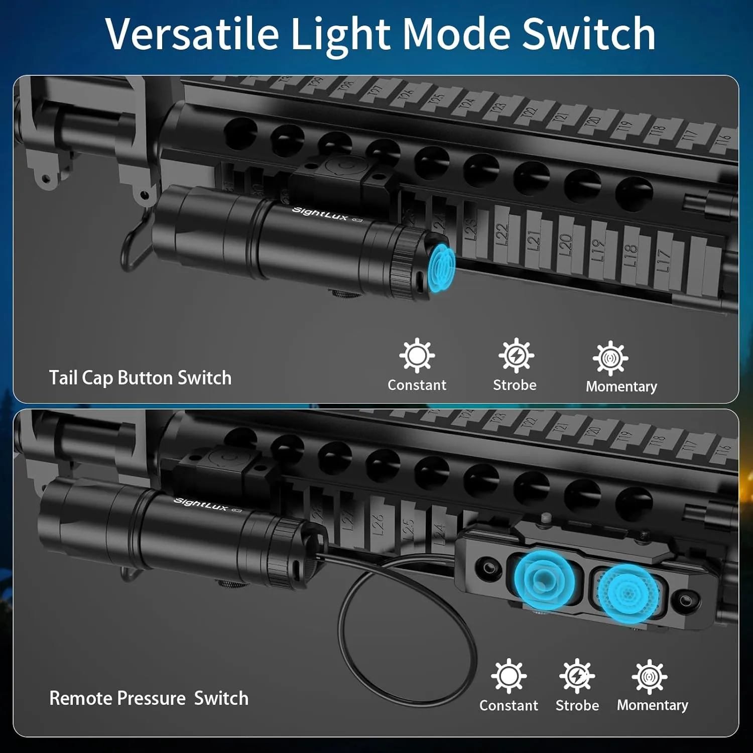 Picatinny Rail Flashlight for Rifle - 1000 Lumens LED Tactical Weapon Light with Remote Pressure Switch, USB C Rechargeable Gun AR Flashlight with Charger for Hunting Shooting, Alumium
