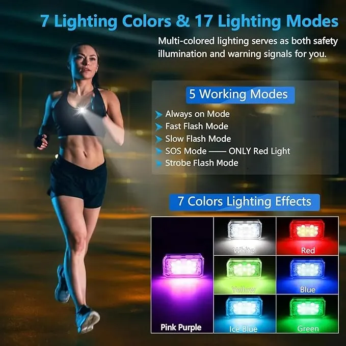 PIFOOG Running lights for Runners LED RGB Rechargeable Clip on Light