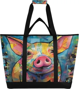 Pig Reusable Insulated Cooler Bag with Ice Pack Compartment - Large 47L Waterproof Thermal Grocery Tote for Picnic Beach Camping Lunch Storage
