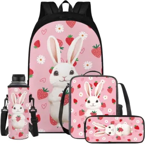 Pink Rabbit 6Th Grade Backpack for Boys 17 Inch Backpack and Lunch Bag Pencil Case Water Bottle Sleeve Set for Girls Ideal for Students Go To School Extracurricular Activities