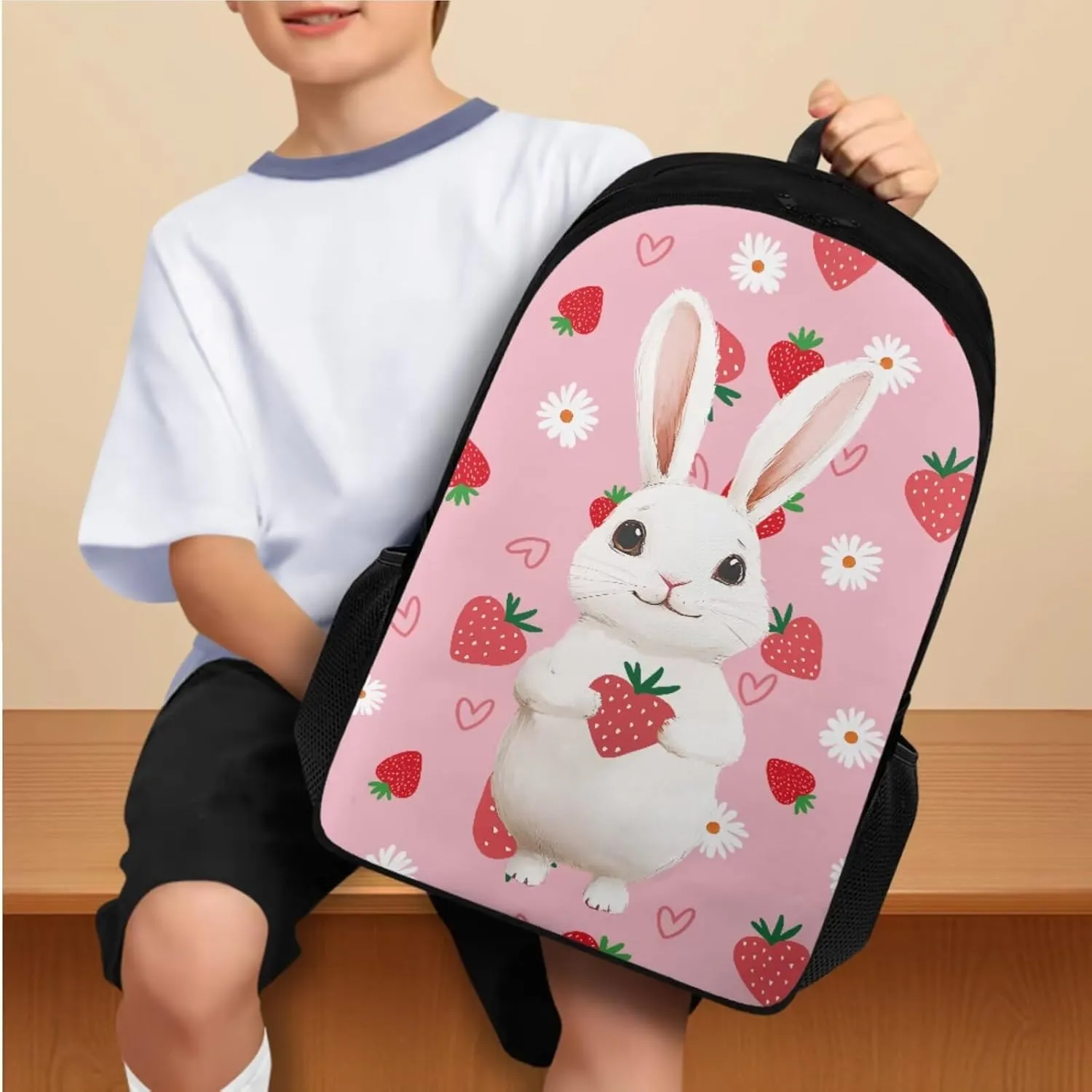 Pink Rabbit 6Th Grade Backpack for Boys 17 Inch Backpack and Lunch Bag Pencil Case Water Bottle Sleeve Set for Girls Ideal for Students Go To School Extracurricular Activities