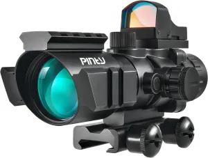 PINTY 4x32 Rifle Scope with Red Dot Sight Combo, Tactical Red Illuminated Prism Scope with 5 Brightness Levels 3 MOA Red Dot Sight for Picatinny Rails, Compact Shooting Hunting Gun Scope Sight Combo