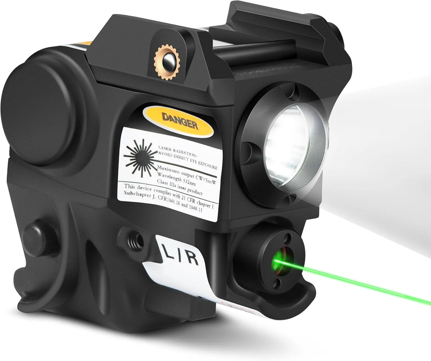 Pinty Class IIIA Laser Sight Combo, Green Laser & LED Flashlight, Tactical Green Dot Sight for Handgun & Pistols, Designed for 20mm Picatinny Rail Mount Systems, Laser Power Less Than 5mW