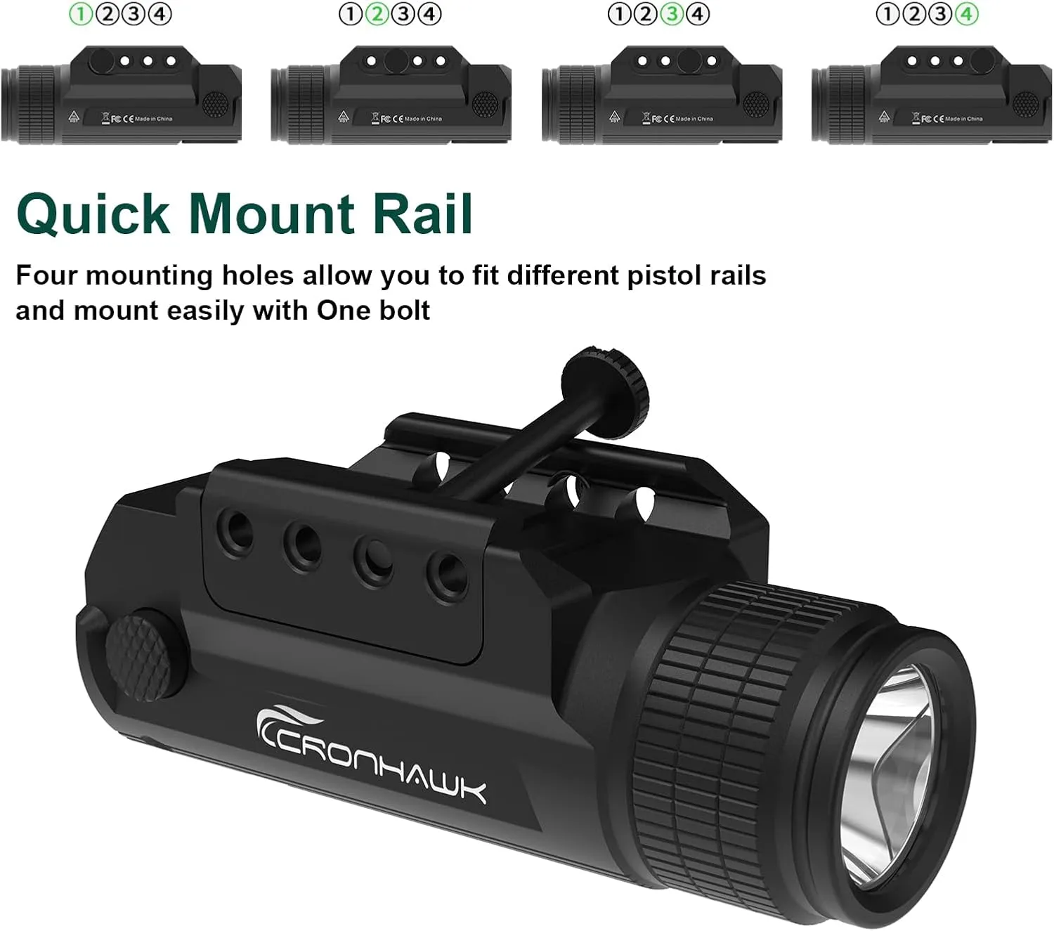 Pistol Flashlight Rechargeable 700 Lumen Rail Mounted Tactical Flashlight Compact Weapon Light for Gun Light fits Picatinny